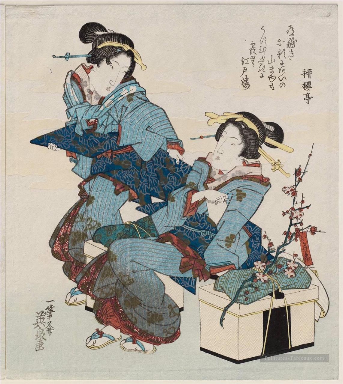 femmes sur une excursion Keisai, japonais Peintures à l'huile